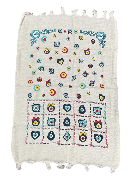 Tea Towels (Cotton Kitchen Towels) Evil Eye Heart100% Cotton Tea Towel, made in Turkey, These towels offer premium quality with their pure cotton composition, ensuring high absorbency for drying dishes and versatile use in various kitchen tasks. Their dur
