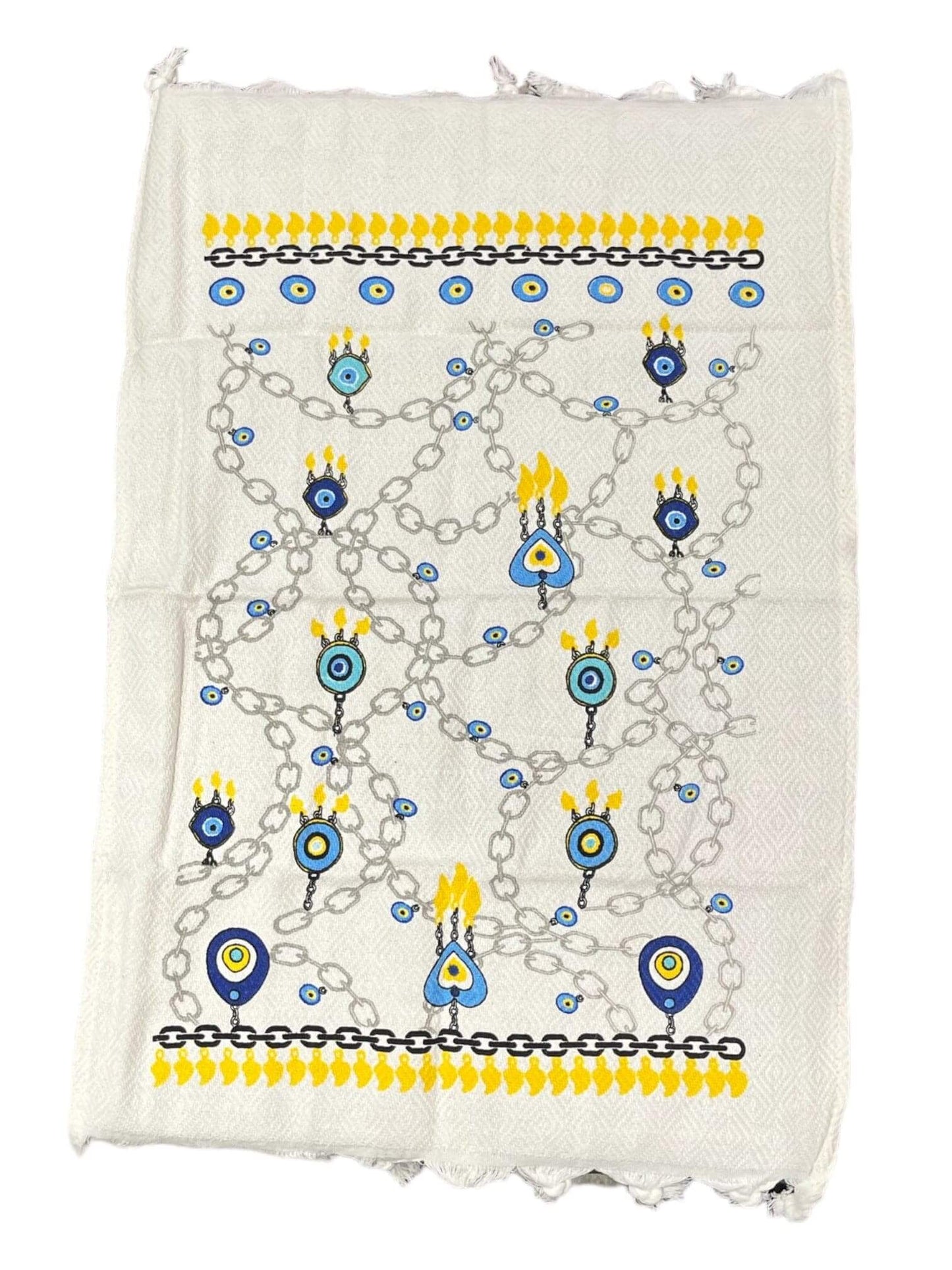 Tea Towels (Cotton Kitchen Towels) Evil Eye Chain100% Cotton Tea Towel, made in Turkey, These towels offer premium quality with their pure cotton composition, ensuring high absorbency for drying dishes and versatile use in various kitchen tasks. Their dur