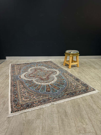 The Ottoman Serenity- Turkish Rugs-Enhance your home with our Turkish rugs made from a blend of 100% cotton and bamboo fibers. Crafted in Turkey, these rugs offer durability, eco-friendliness, and timeless designs. Perfect for any room, they provide comfo