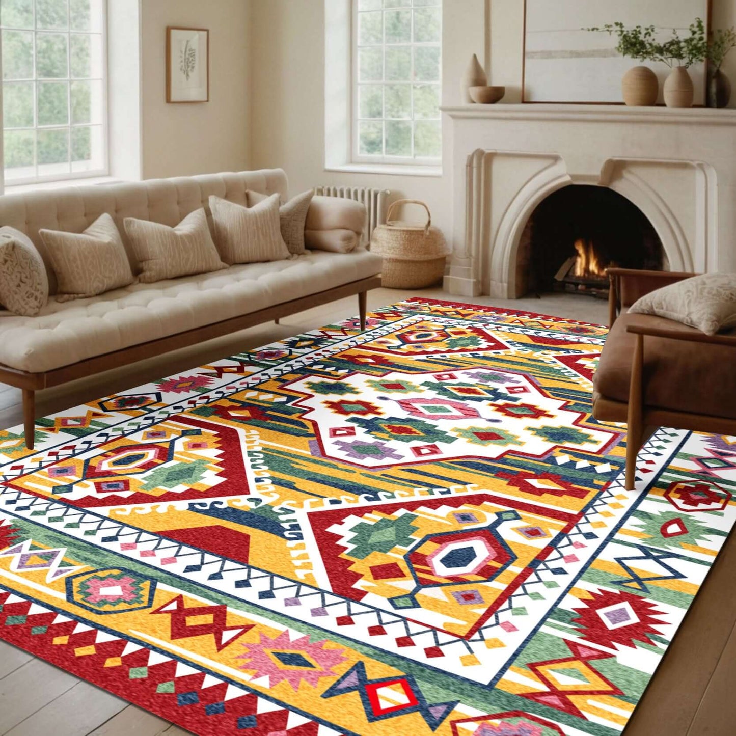Traditional Multicolor Geometric Kilim Rug-Brighten up your home with the BY-BS-317 Traditional Multicolor Geometric Kilim Rug. Vibrant colors, geometric patterns, and multiple size options. Shop now!-Bazaar G Rugs N Gifts