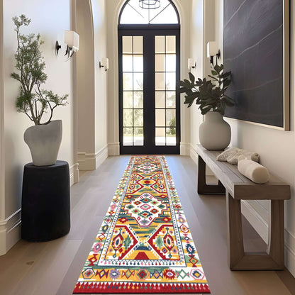 Traditional Multicolor Geometric Kilim Rug-Brighten up your home with the BY-BS-317 Traditional Multicolor Geometric Kilim Rug. Vibrant colors, geometric patterns, and multiple size options. Shop now!-Bazaar G Rugs N Gifts