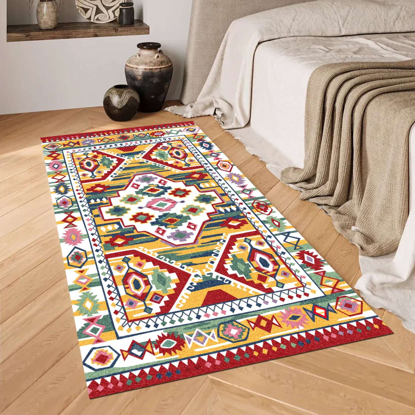 Traditional Multicolor Geometric Kilim Rug