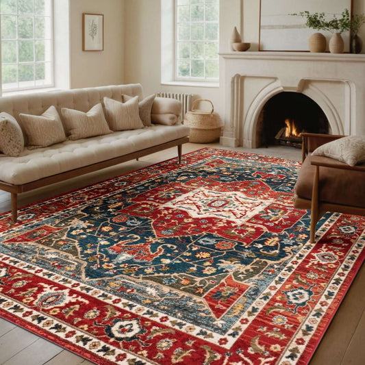 Traditional Red & Blue Persian Medallion Rug-Add elegance to your home with the BY-BS-111 Traditional Persian Rug. Rich red and blue medallion design with intricate details. Available in multiple sizes.-Bazaar G Rugs N Gifts