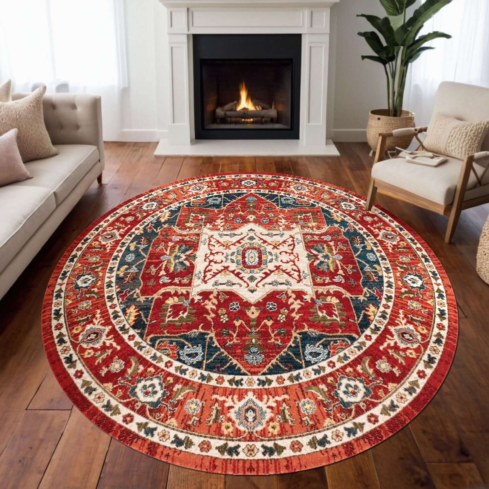 Traditional Red & Blue Persian Medallion Rug-Add elegance to your home with the BY-BS-111 Traditional Persian Rug. Rich red and blue medallion design with intricate details. Available in multiple sizes.-Bazaar G Rugs N Gifts