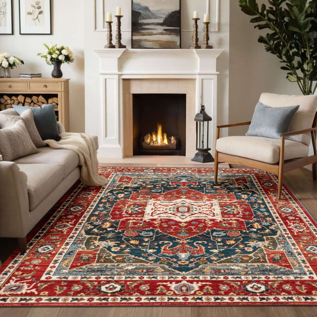 Traditional Red & Blue Persian Medallion Rug