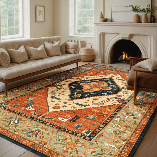Traditional Tribal Rug with Bold Geometric Patterns-Enhance your home with the BY-BS-212 Traditional Tribal Rug. Bold geometric medallion design, warm earthy tones, and multiple sizes. Shop rustic elegance today!-Bazaar G Rugs N Gifts
