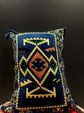 Traditional Turkish Pillow Cushion 50x60 in blue with intricate geometric patterns, perfect for elegant home decor.
