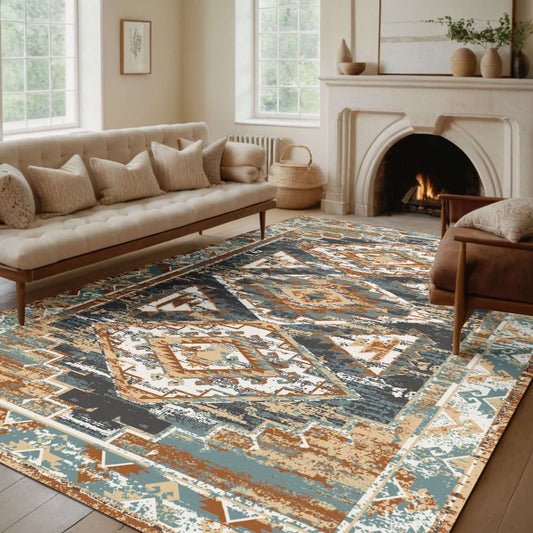 Tribal Southwestern-Inspired Rug with Geometric Patterns-Elevate your décor with the BY-BS-122 Tribal Southwestern Rug. Geometric patterns and earthy tones add warmth and charm. Available in various sizes. Shop now!-Bazaar G Rugs N Gifts