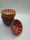 Turkish Ceramic Mini Bowls – Dotted 6-piece set of colorful hand-painted bowls with scalloped rims.
