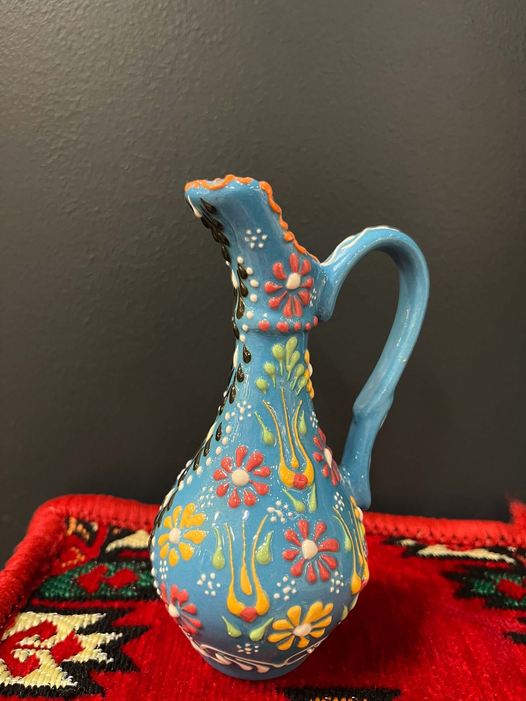 Turkish Ceramic Oil Jug Blue
