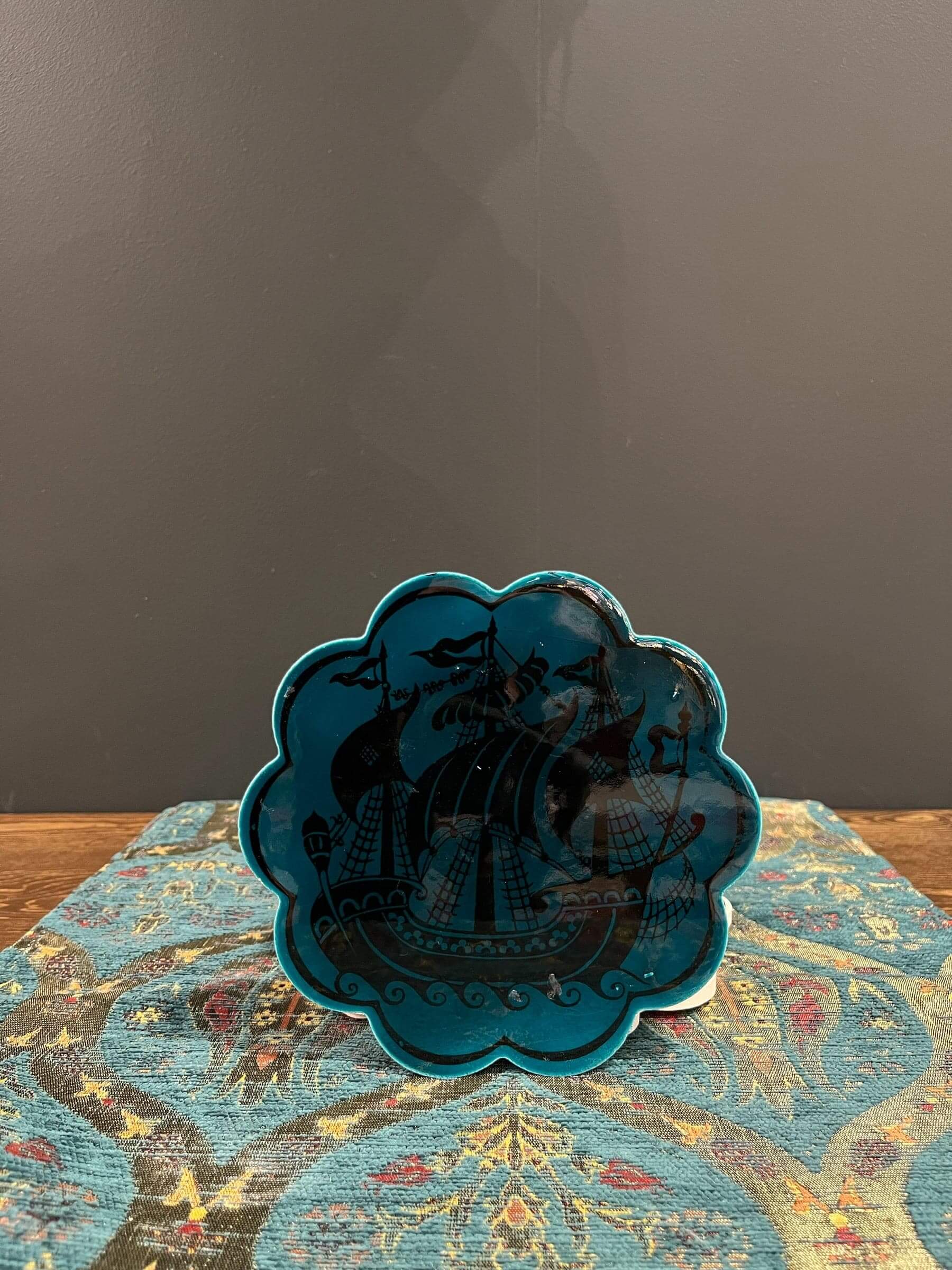 Turkish Ceramic Trivet Blue Ship