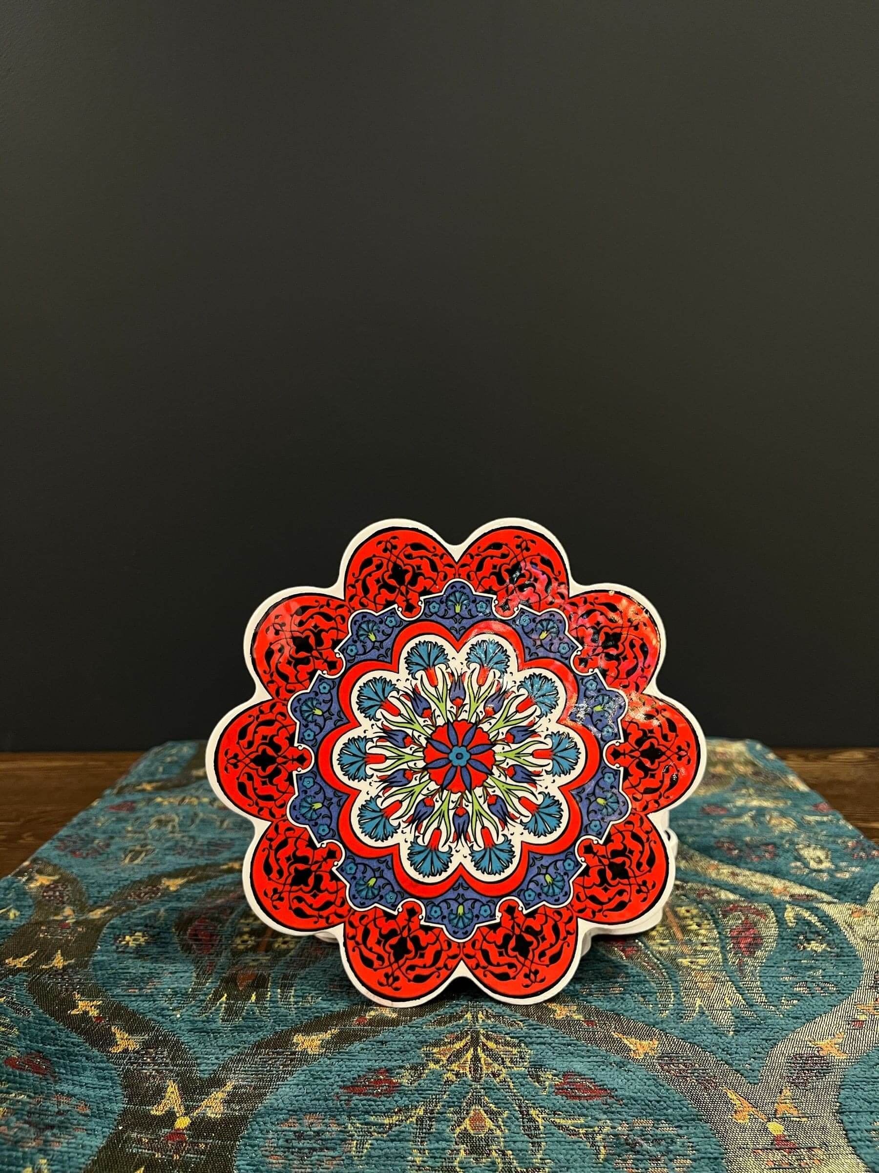Turkish Ceramic Trivet featuring intricate patterns and vibrant colors, perfect for elevating dining experiences.
