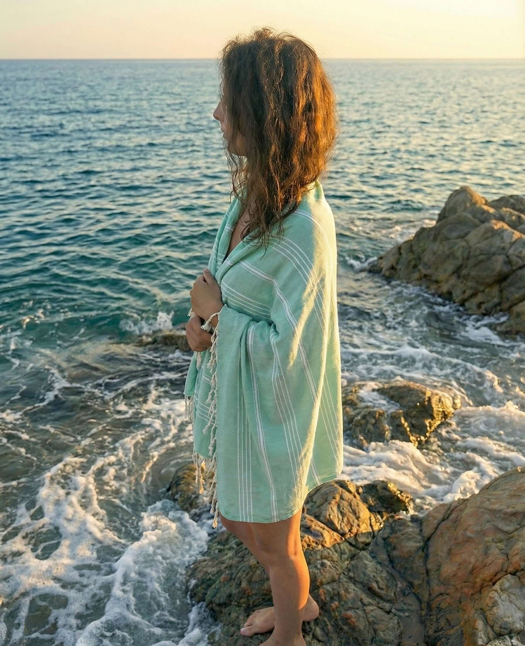 Turkish Cotton Towels Aqua Stripe