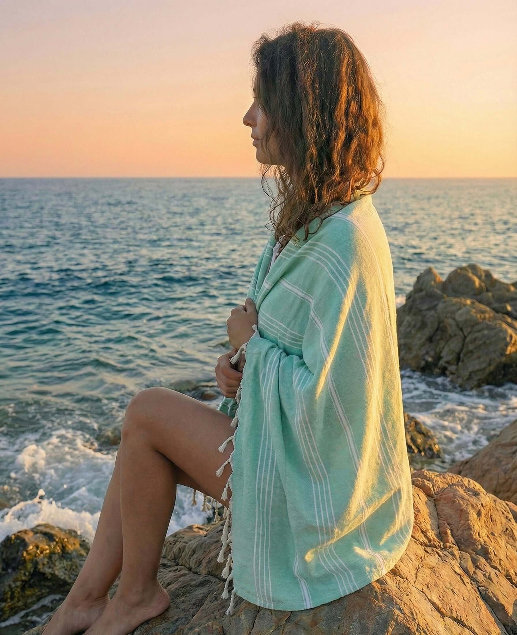 Turkish Cotton Towels Aqua Stripe