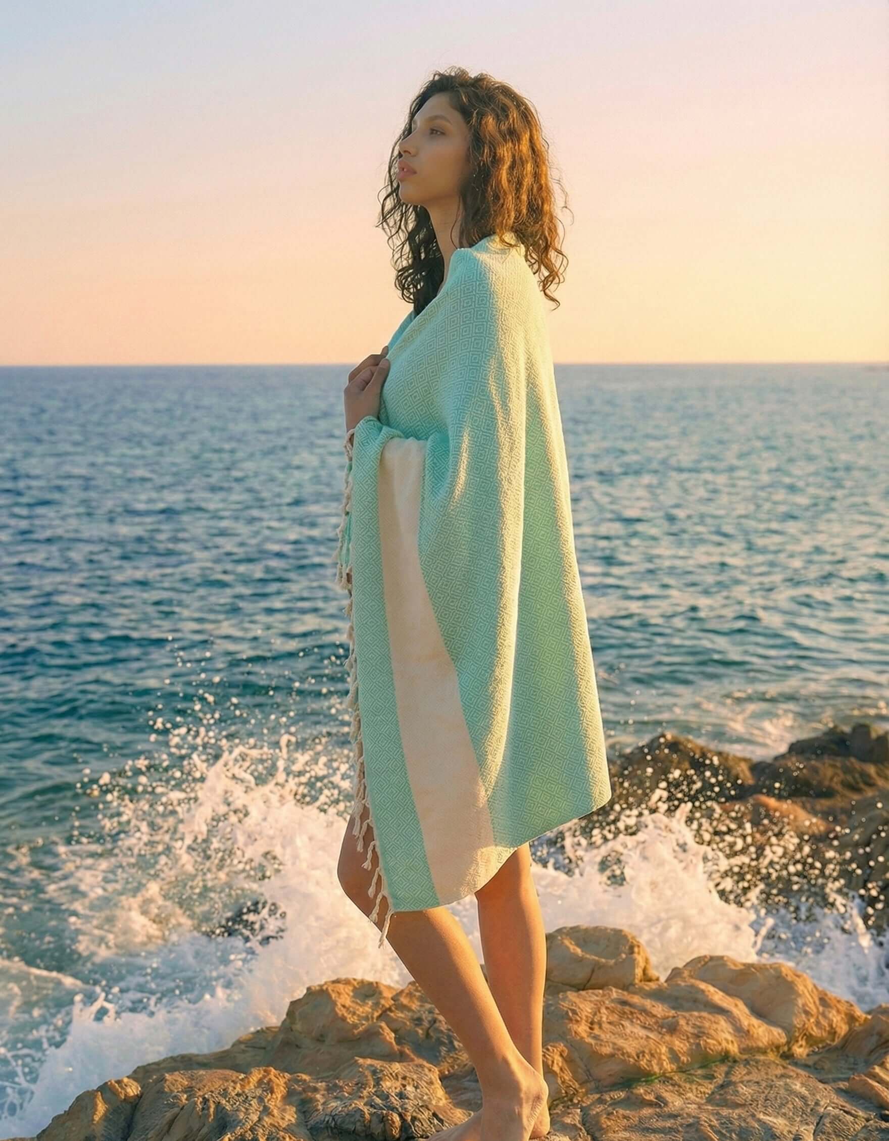 Turkish Cotton Towels - Diamond Aqua | Luxurious & Absorbent