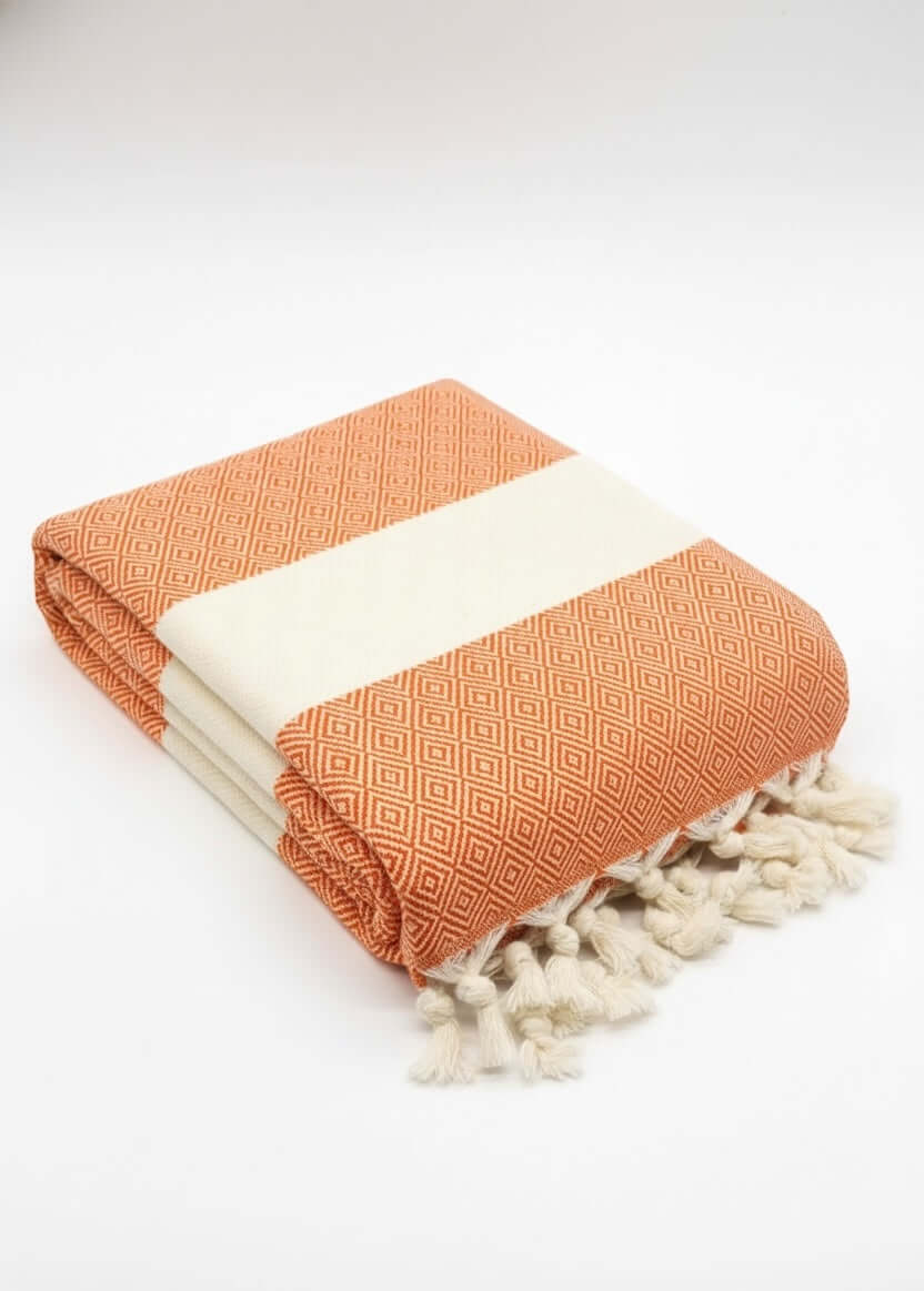 Turkish Cotton Towels - Luxurious Diamond Orange Set