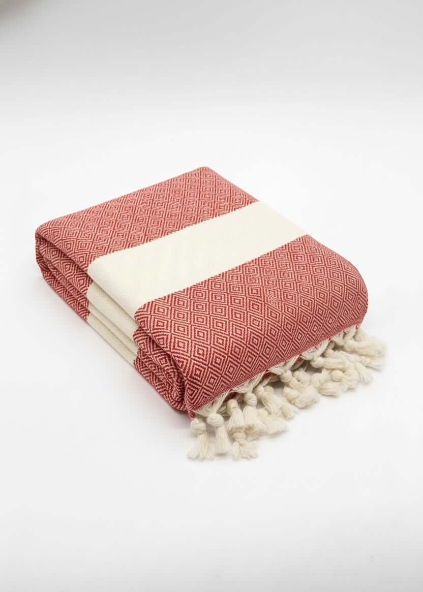 Turkish Cotton Towels - Luxurious Diamond Red Design