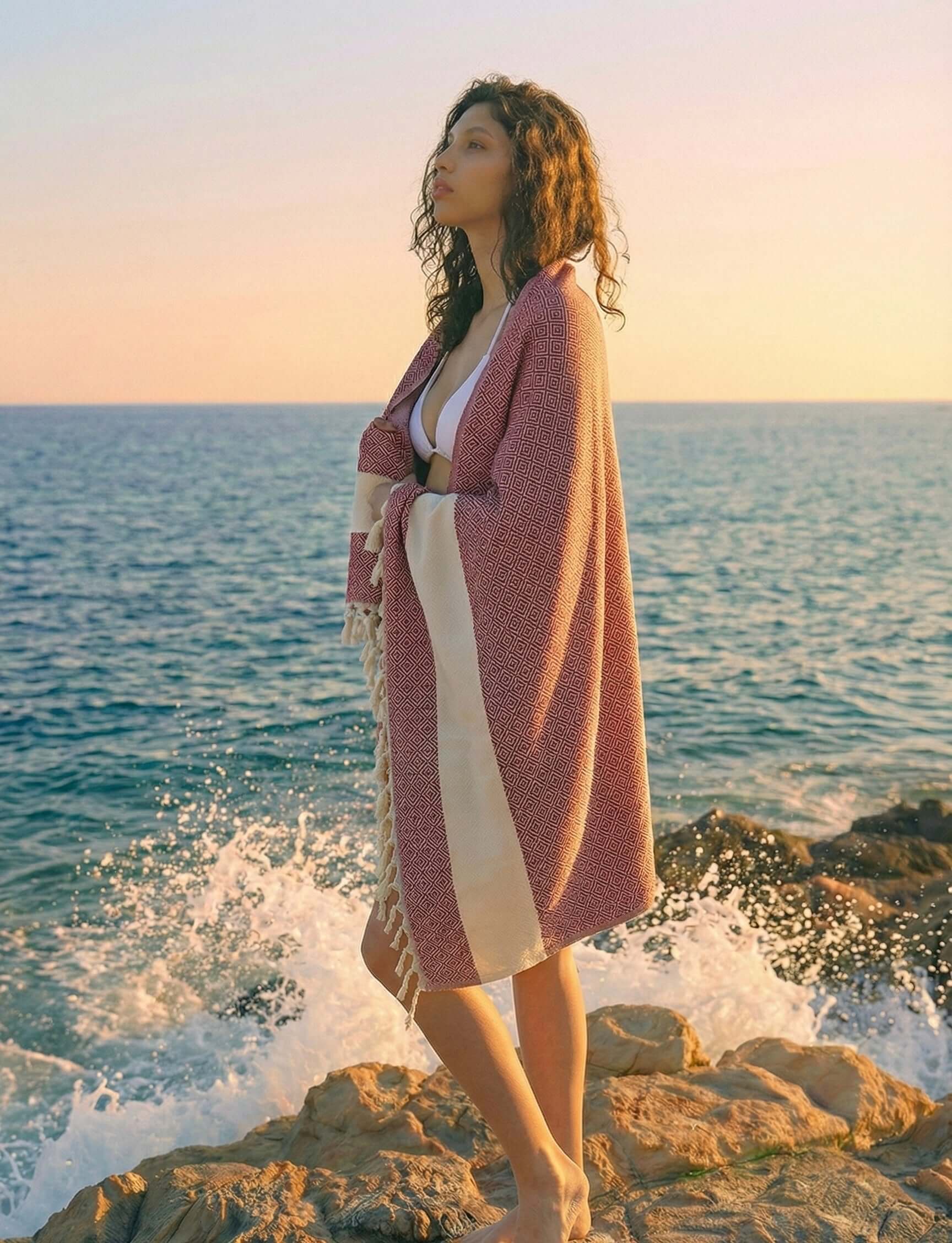 Turkish Cotton Towels - Luxurious Diamond Red Design