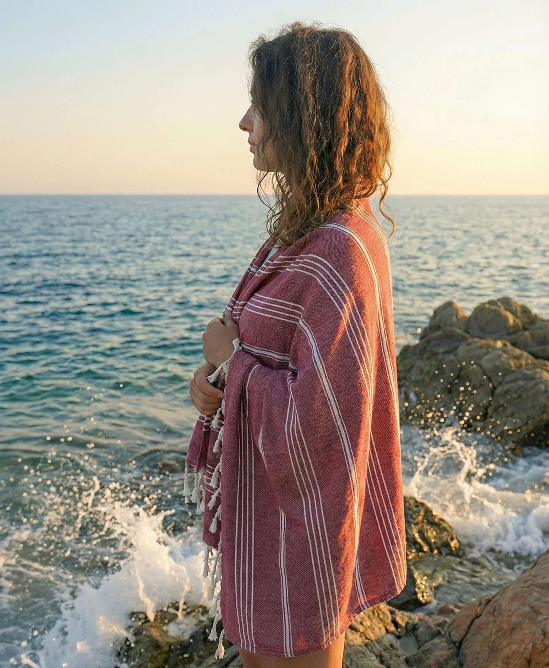Turkish Cotton Towels Maroon Stripe