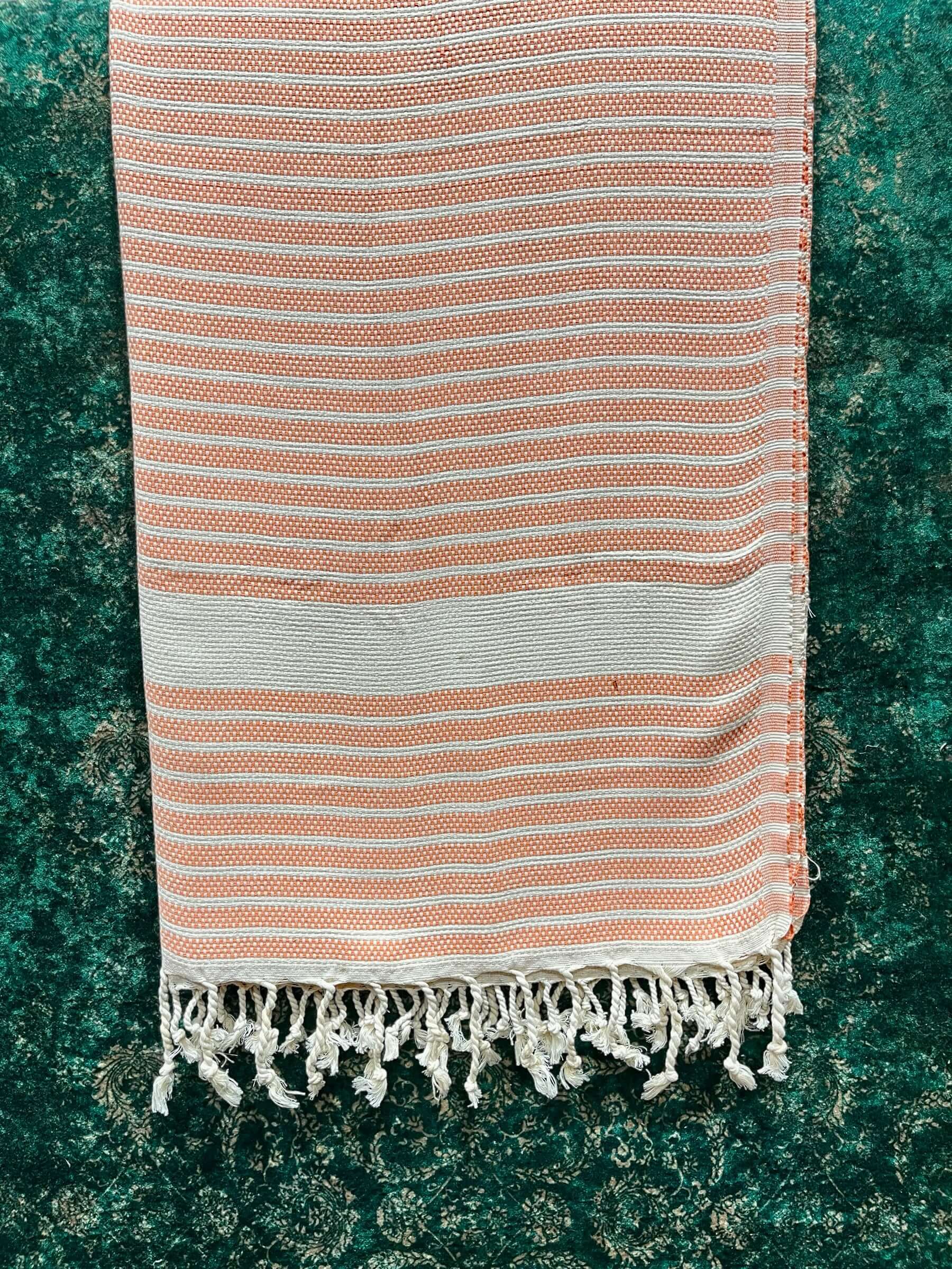Turkish Cotton Towels Orange White Stripe    