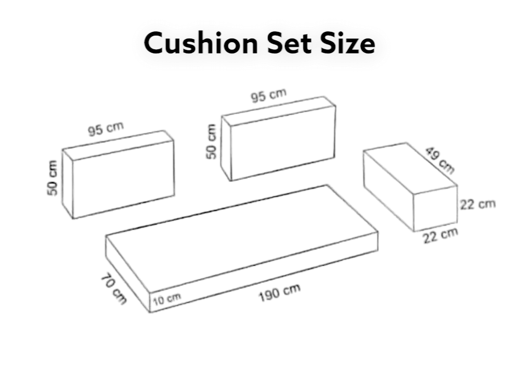 Cushion set size dimensions including four cushions in cm for Turkish Divan Sofa Sedir.