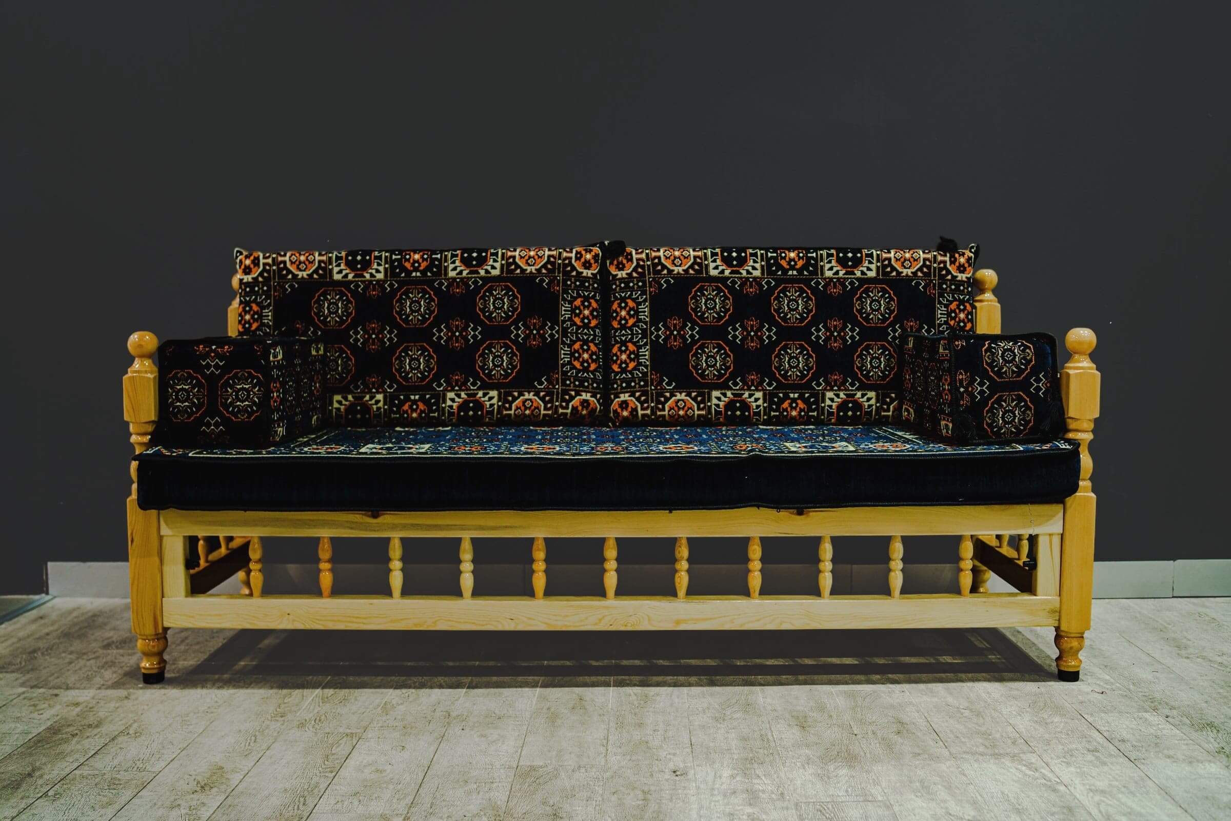 Turkish Divan Sofa Sedir Wood Chair Navy