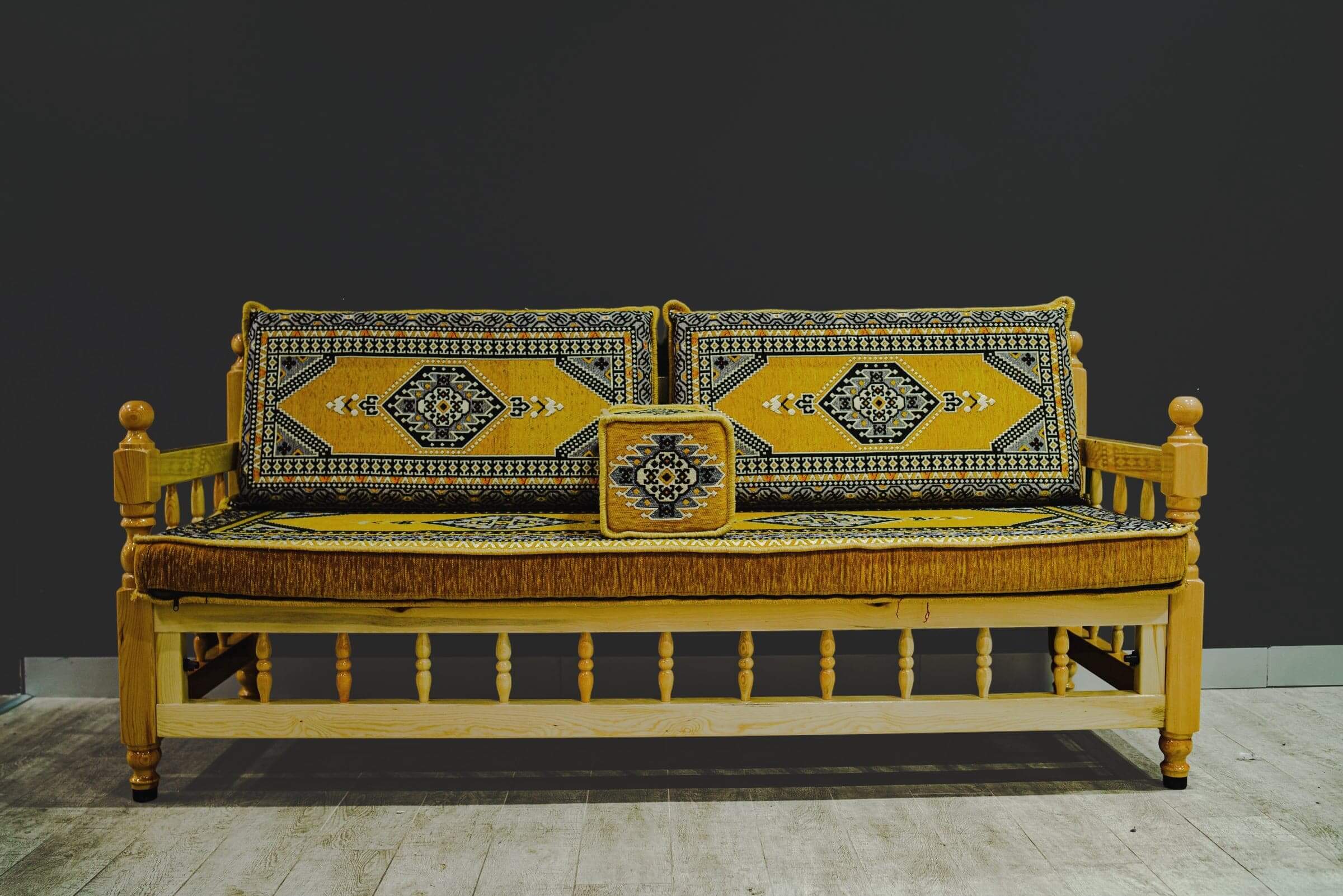 Turkish Divan Sofa Sedir Wood Chair Yellow
