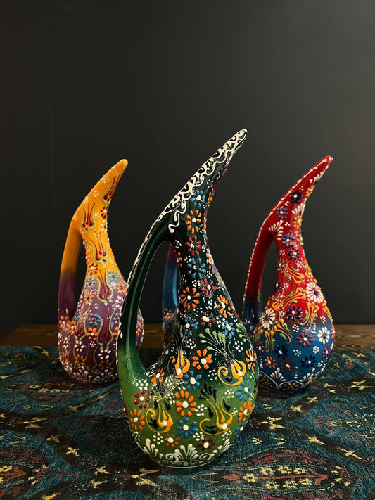 Turkish Handmade Ceramic Vase Pelican-Turkish handmade ceramics. Each piece is a unique masterpiece, meticulously crafted by skilled artisans in Turkey. These ceramics feature vibrant, traditional designs and are made from high-quality, lead-free clay for