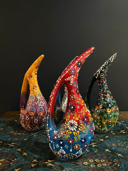 Turkish Handmade Ceramic Vase Pelican-Turkish handmade ceramics. Each piece is a unique masterpiece, meticulously crafted by skilled artisans in Turkey. These ceramics feature vibrant, traditional designs and are made from high-quality, lead-free clay for