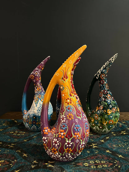 Turkish Handmade Ceramic Vase Pelican-Turkish handmade ceramics. Each piece is a unique masterpiece, meticulously crafted by skilled artisans in Turkey. These ceramics feature vibrant, traditional designs and are made from high-quality, lead-free clay for