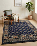 Turkish Kilim Rug - Authentic Navy Diamond pattern showcased in stylish living room setting.