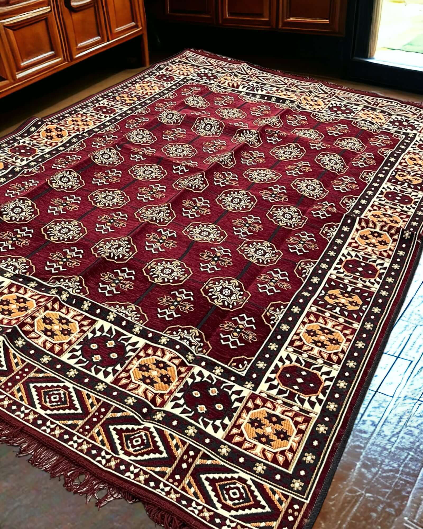 Turkish Kilim Rug (Dark Red Diamond)