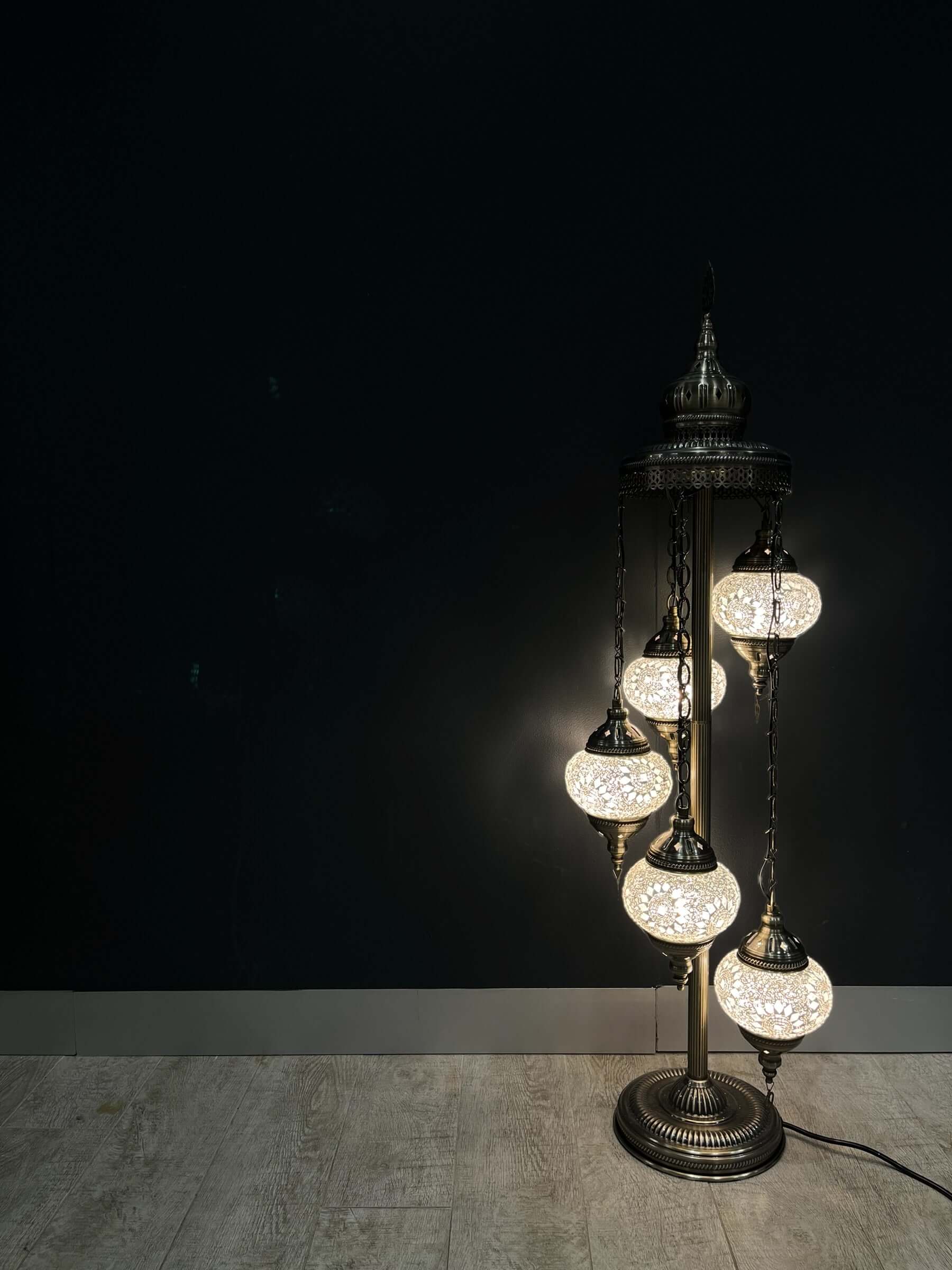 Turkish Mosaic Floor Lamp 5 Pieces White-Discover the beauty of a Turkish mosaic floor lamp. This stunning lamp combines intricate glasswork with warm, ambient lighting to elevate any room's decor. Perfect for creating a cozy atmosphere, this Turkish lamp