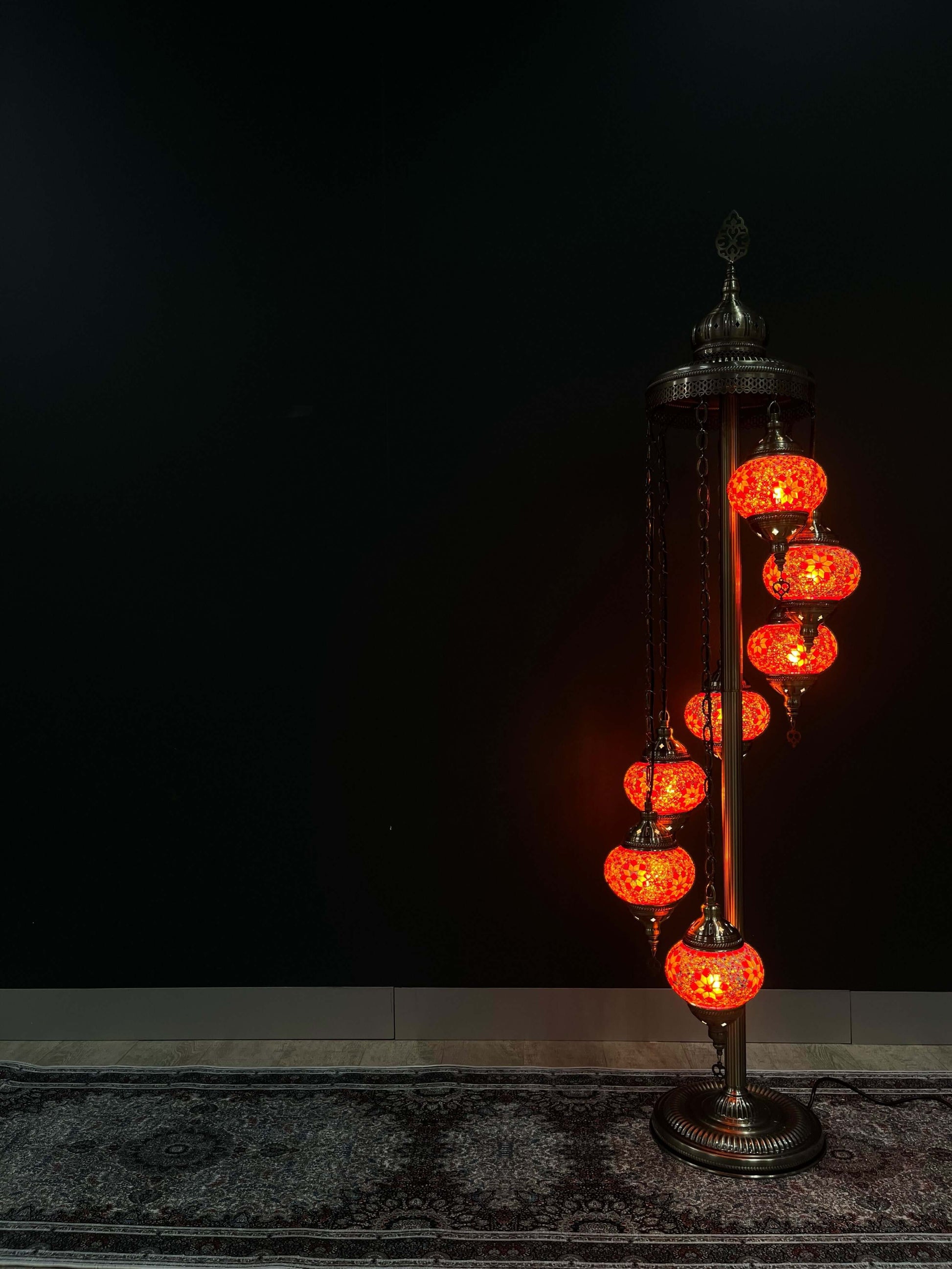 Turkish Mosaic Floor Lamp 7pc- Orange-Flower