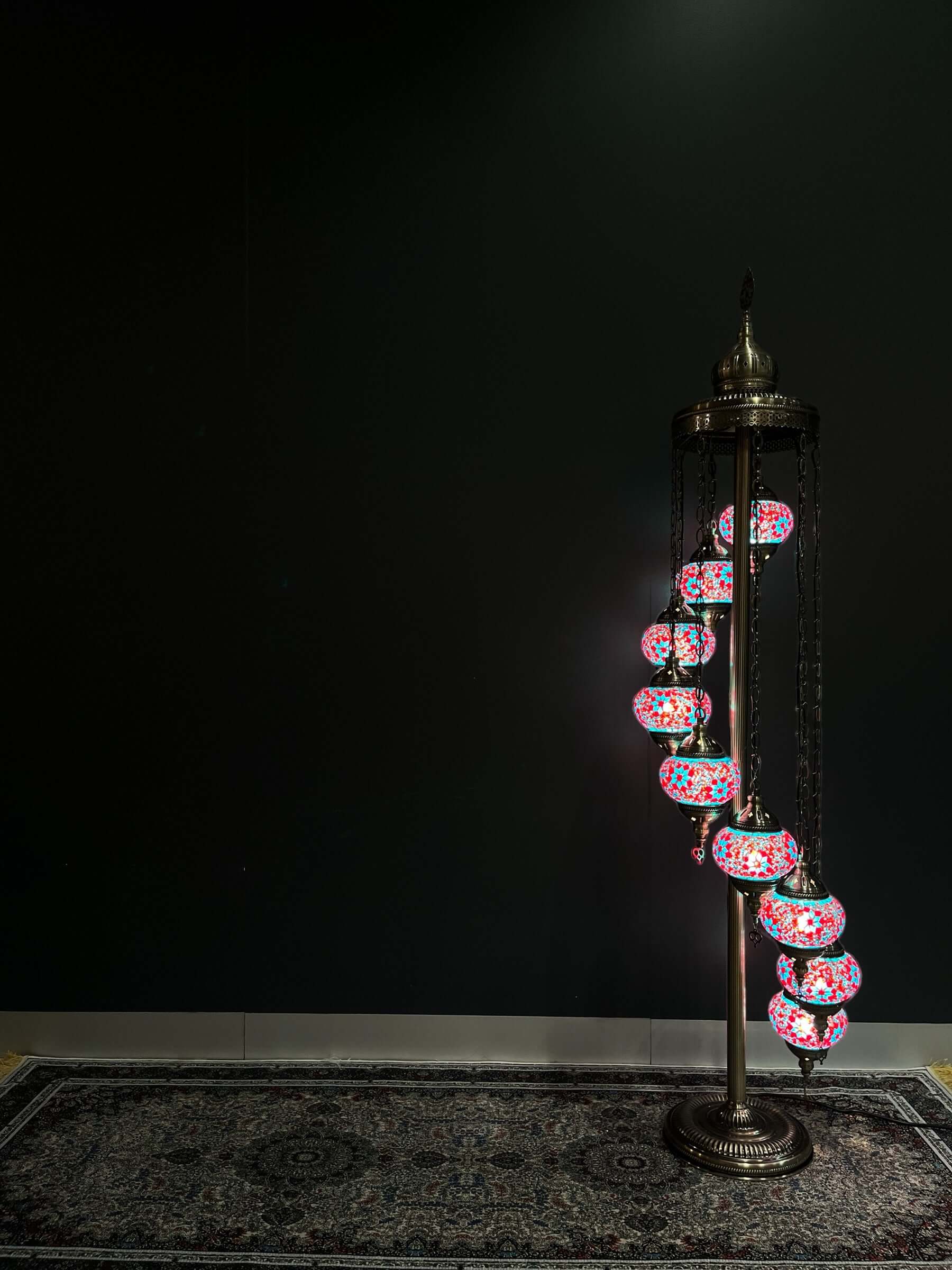 Turkish Mosaic Floor Lamps 9pc- Blue Red Flower
