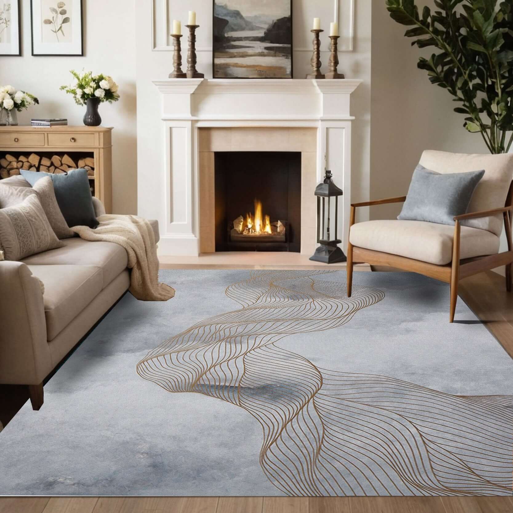 Turkish Rug Abstract Wave Line Rug