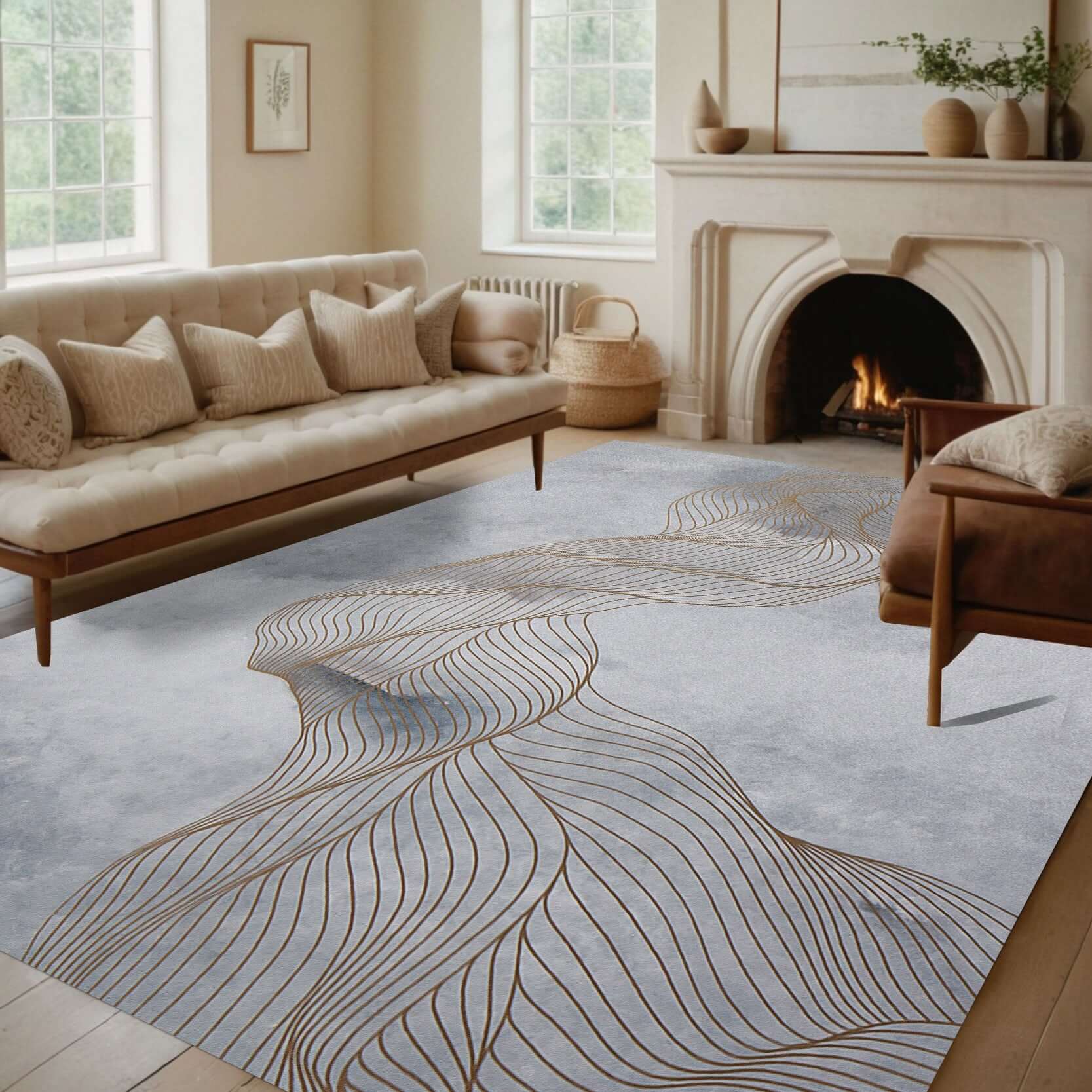 Turkish Rug Abstract Wave Line Rug