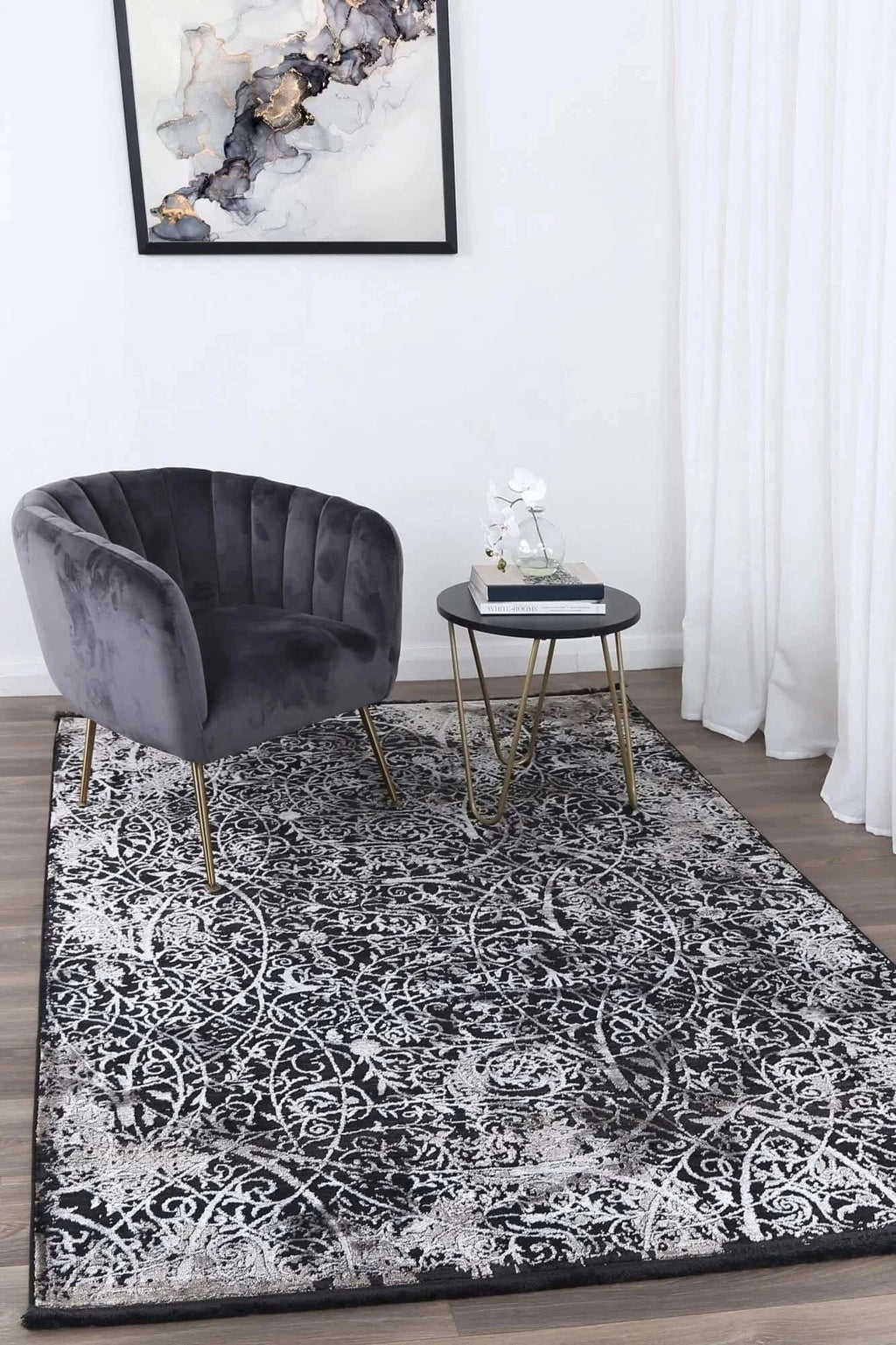 Turkish Rug Brooklyn Pewter Black - Elegant Metallic Shimmer