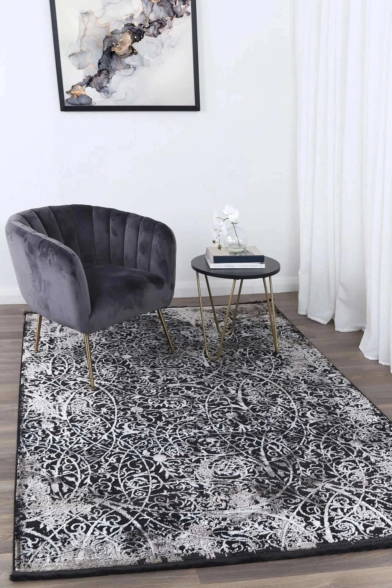 Turkish Rug Brooklyn Pewter Black - Elegant Metallic Shimmer