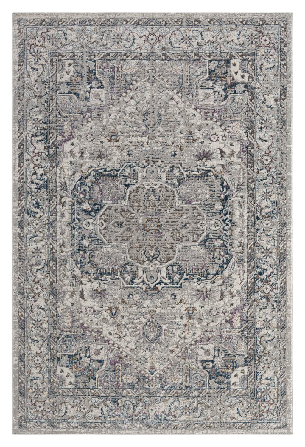 Turkish Rug Heritage Bloom Grey & Blue Classic Design