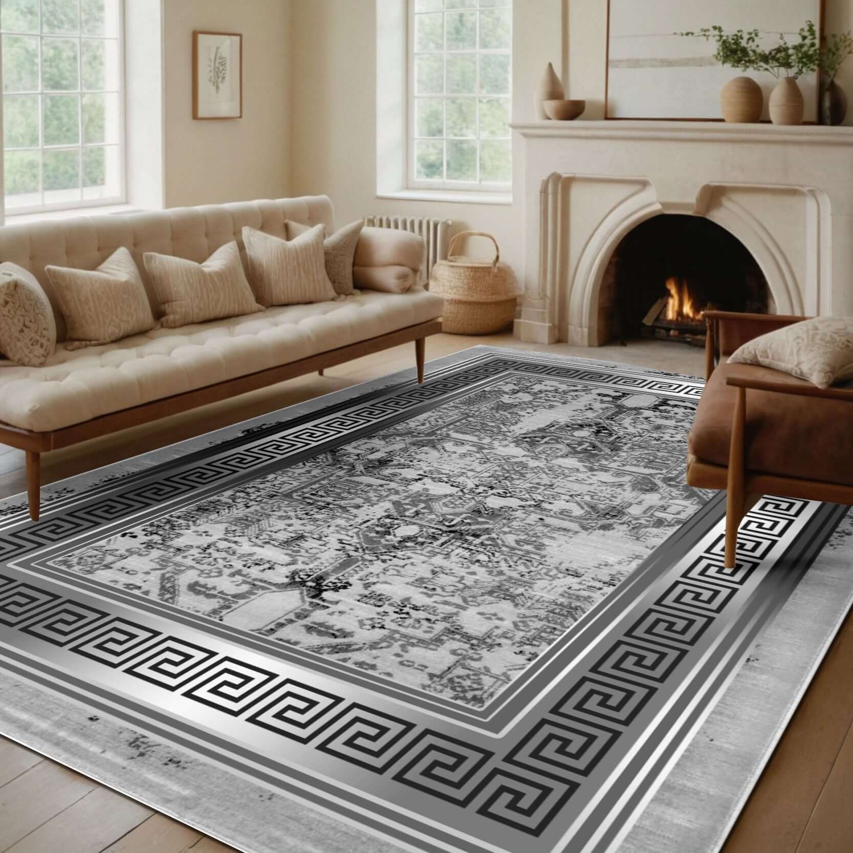 Turkish Rug - Modern Greek Border, Stylish & Affordable