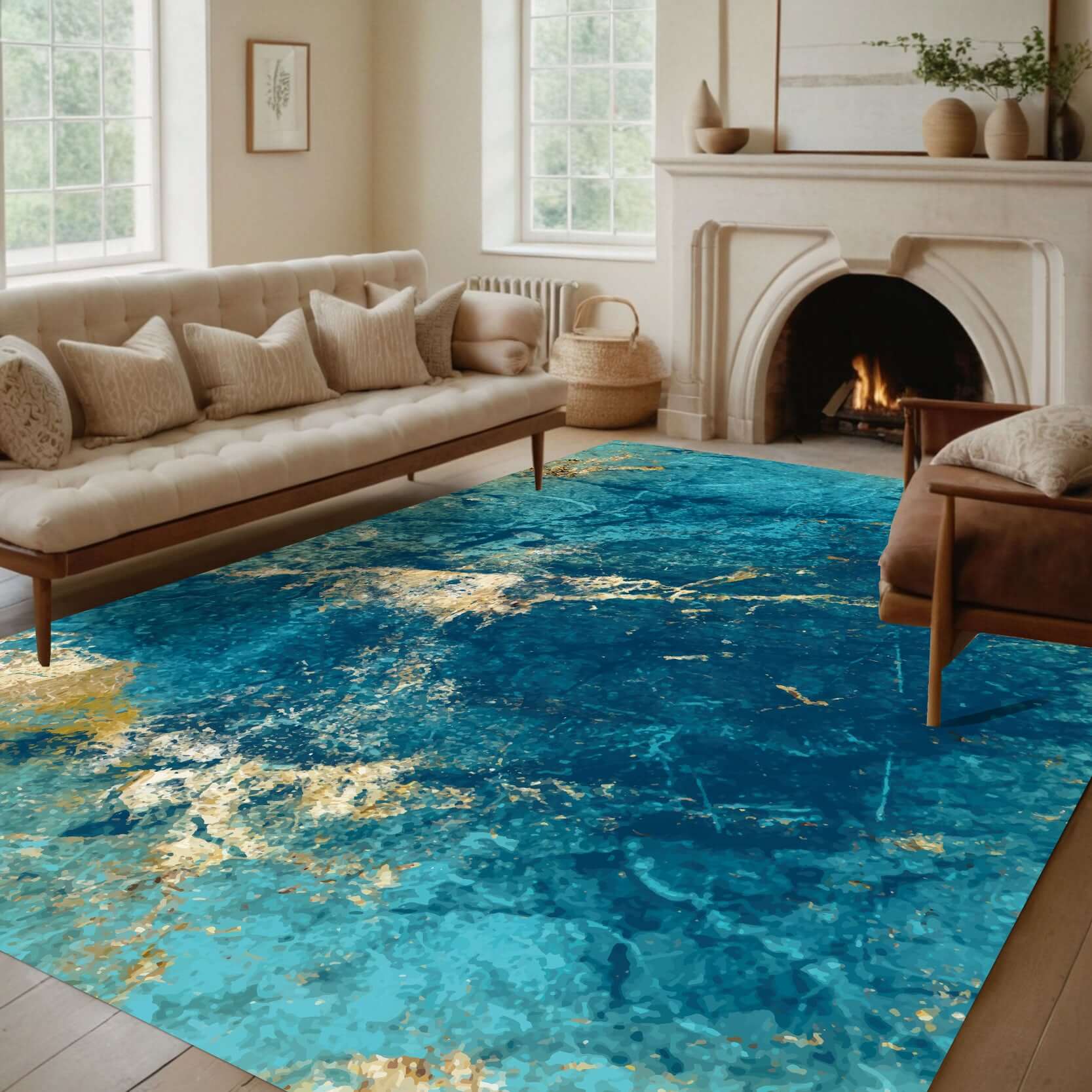 Turkish Rug Ocean Marble Abstract Rug