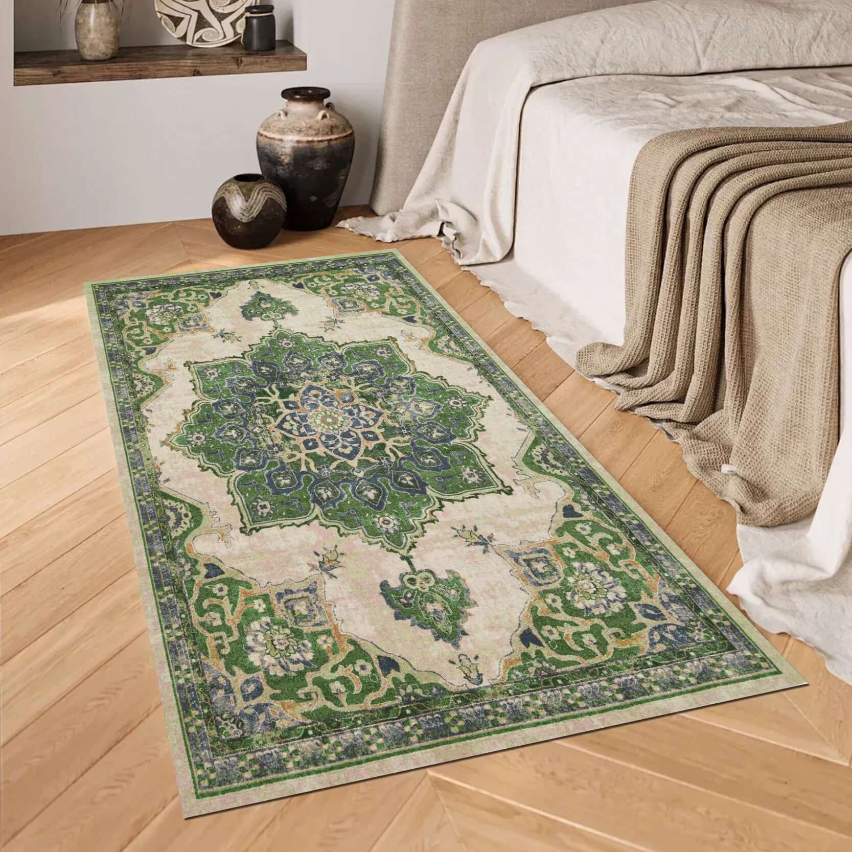 Turkish Rug - Persian Medallion in Elegant Green Tones