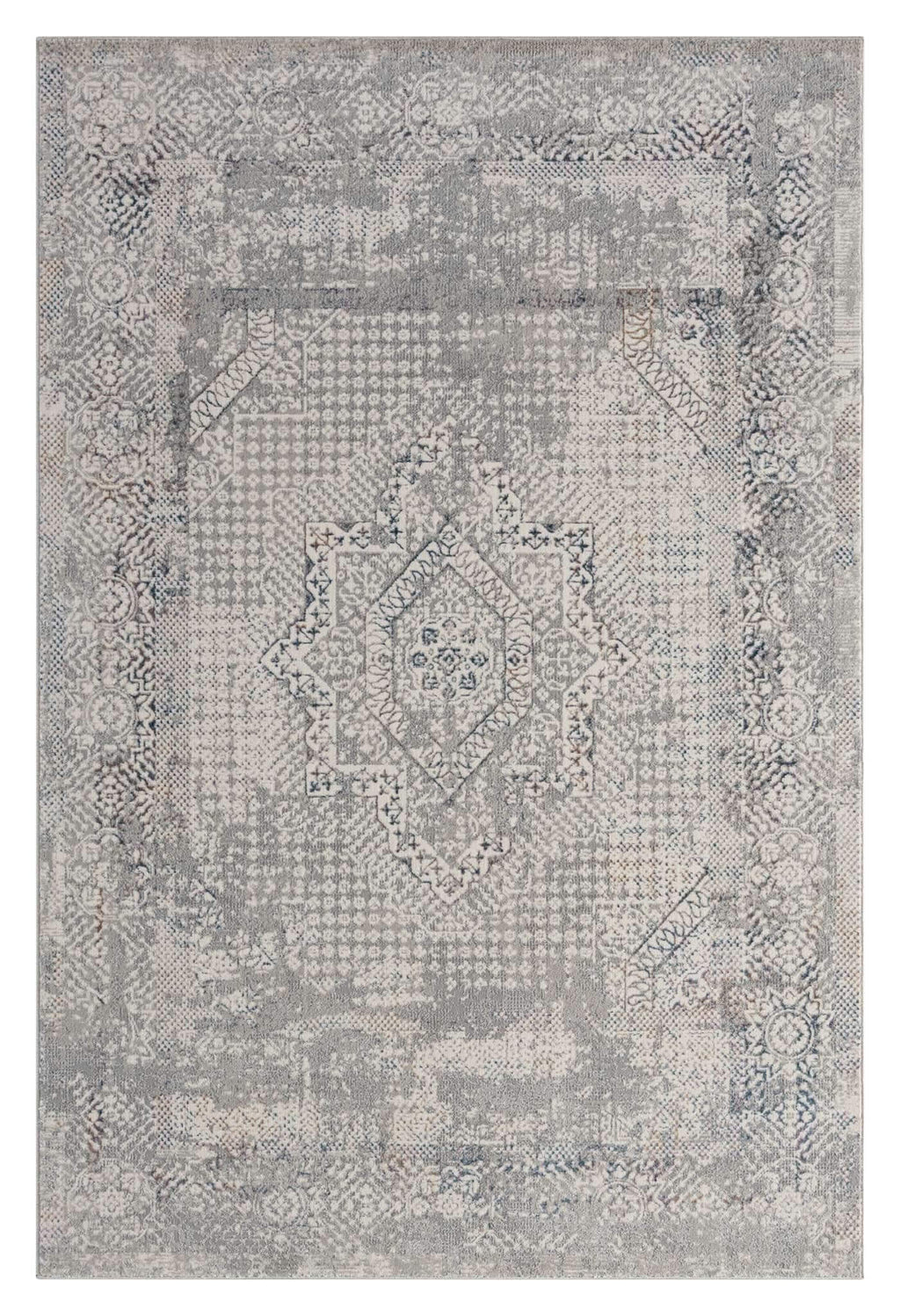 Turkish Rug Silver Mist – Light Grey Distressed Design