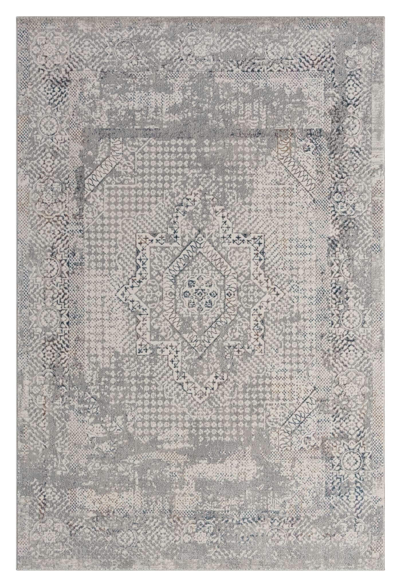 Turkish Rug Silver Mist – Light Grey Distressed Design