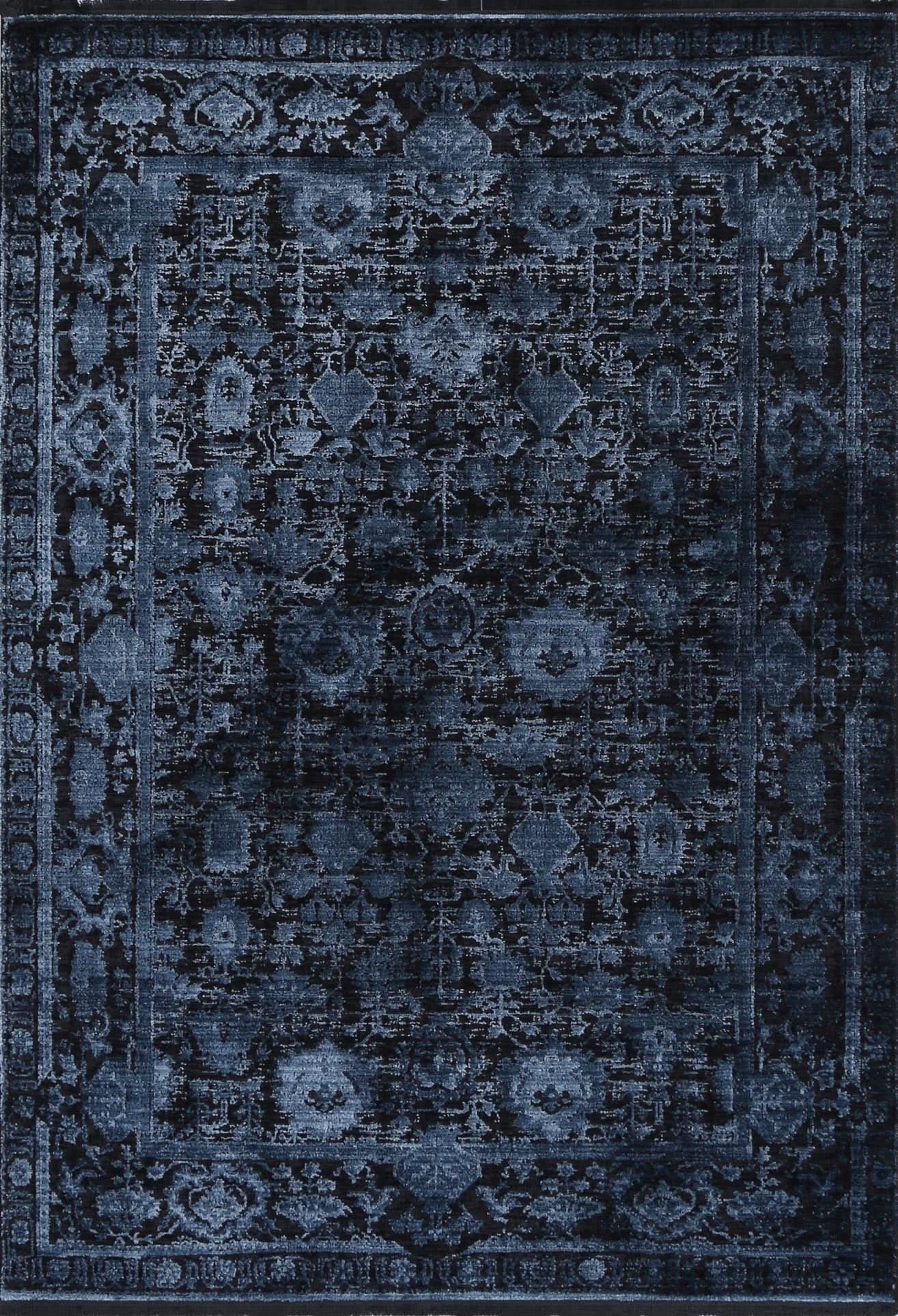 Turkish Rug - Vintage Midnight Blue Elegance