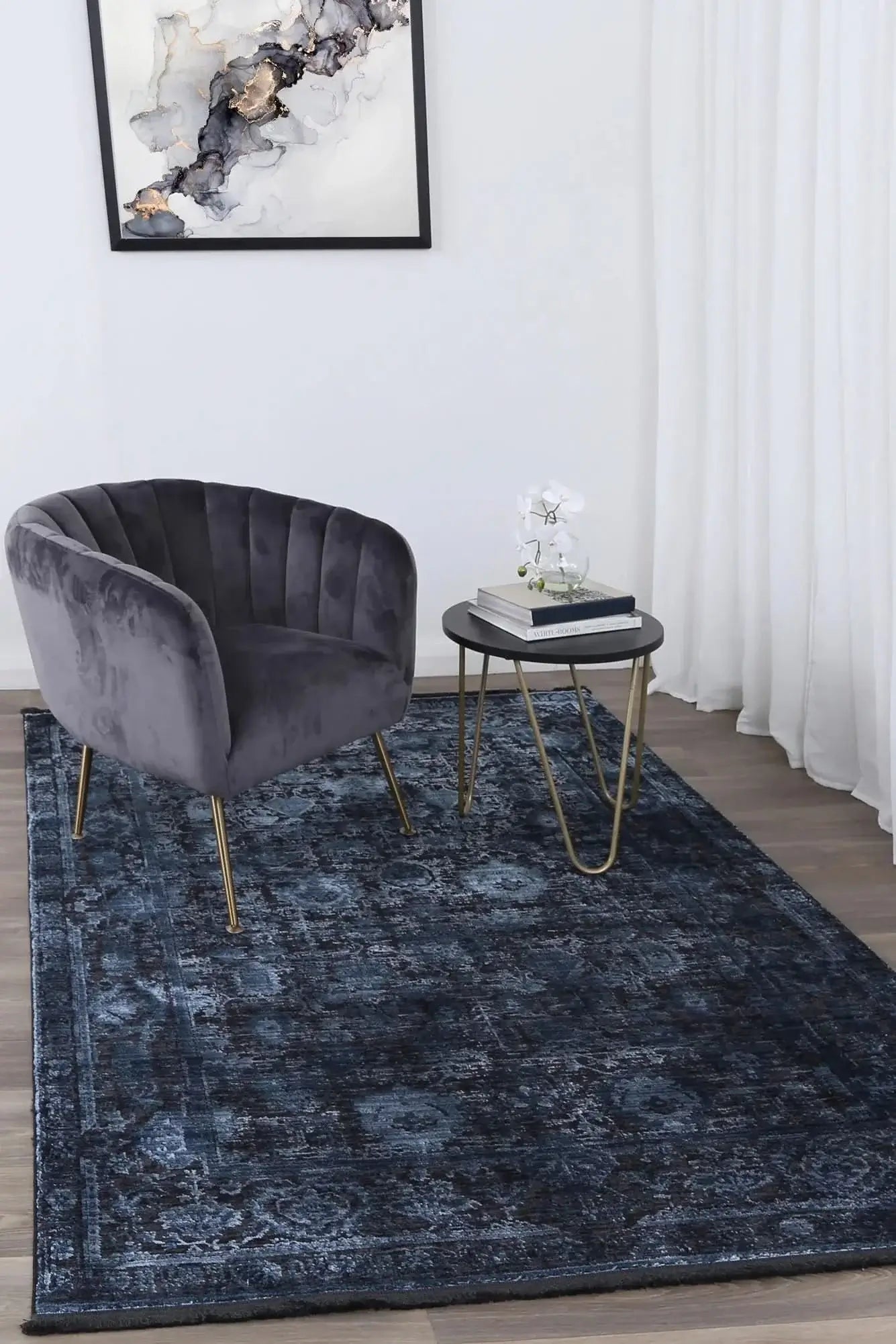 Turkish Rug - Vintage Midnight Blue Elegance