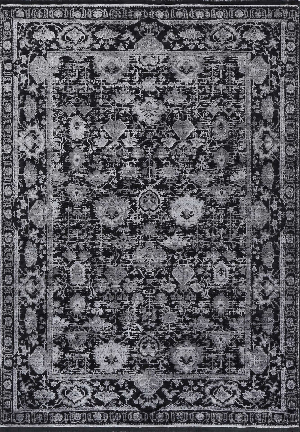 Turkish Rug in Silver & Black from the Brooklyn Collection featuring elegant floral designs.