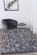 Turkish Rug in Silver & Black, Brooklyn Collection, enhancing a stylish living room with elegant décor.