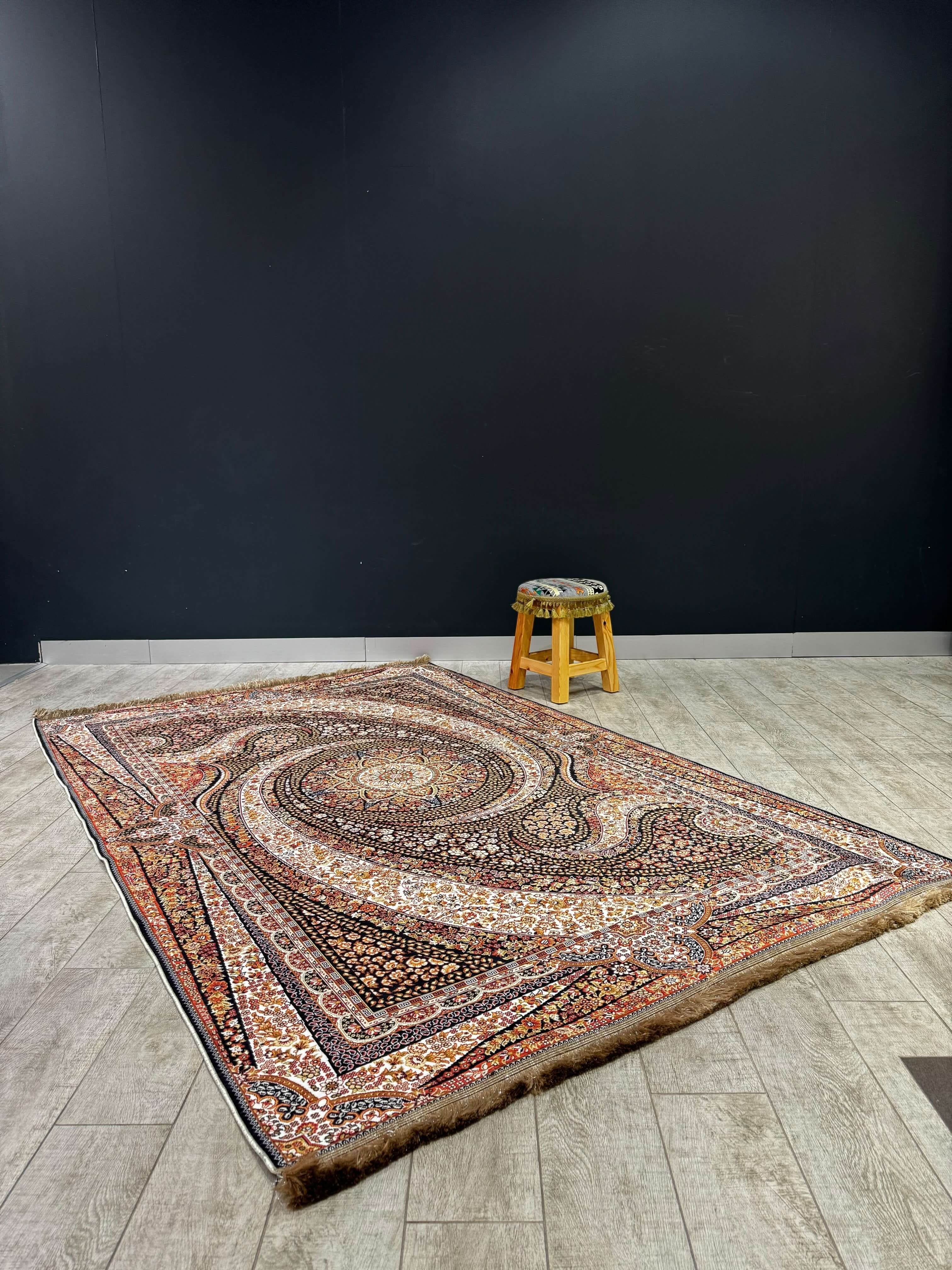 Turkish Rug Brown Mix Classic 150×230 with intricate motifs on display in a modern room setting.